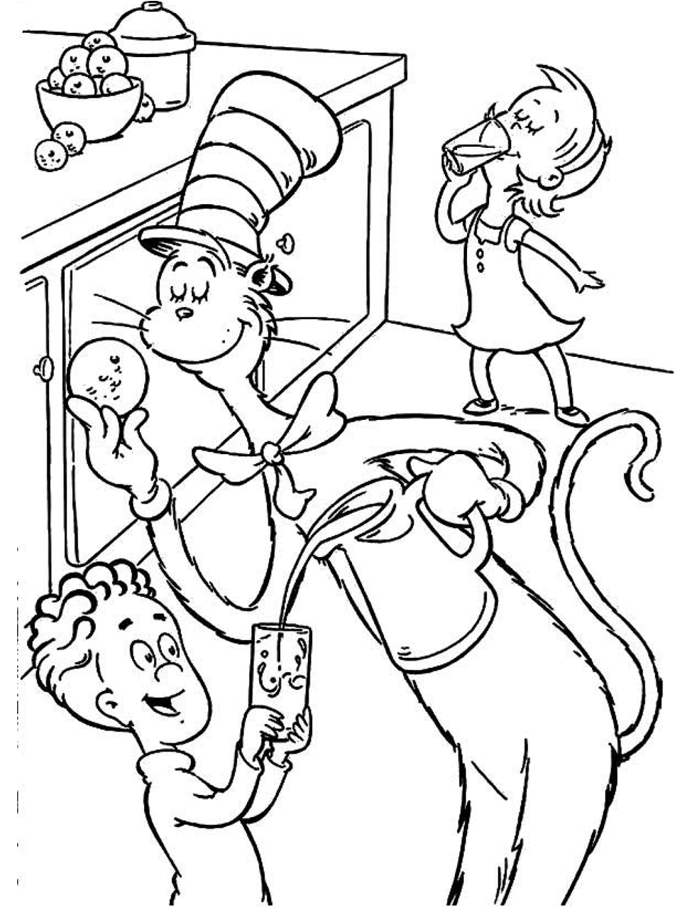 Cat With Two Kids Coloring Page - Free Printable Coloring Pages for Kids