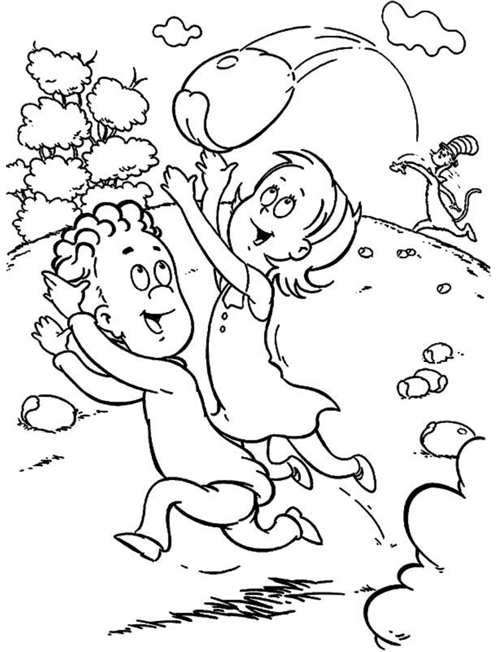 Cat Playing With Nick And Sally Coloring Page - Free Printable Coloring ...
