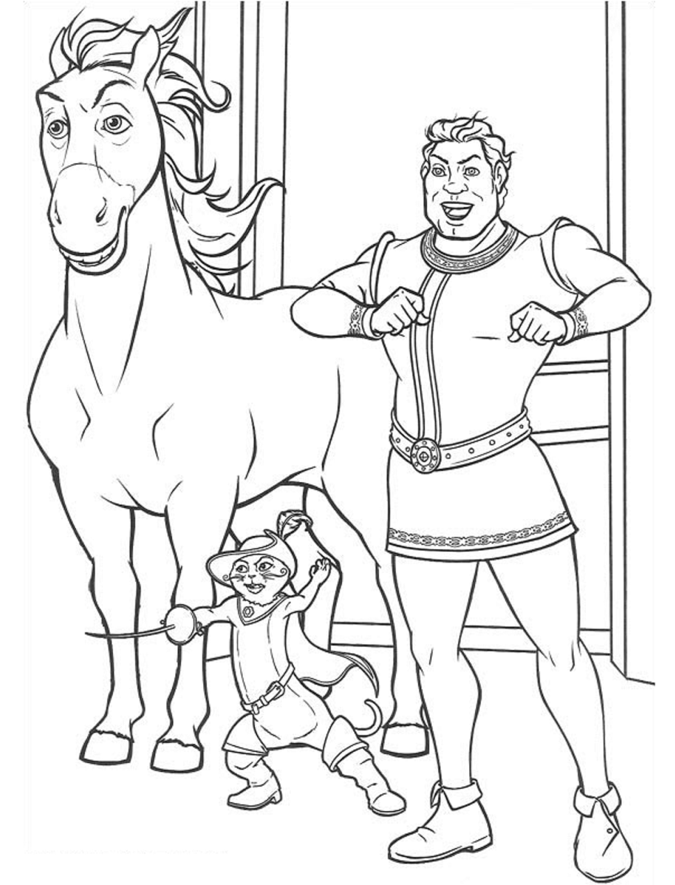 Download Doneky, Puss And Shrek Coloring Page - Free Printable Coloring Pages for Kids