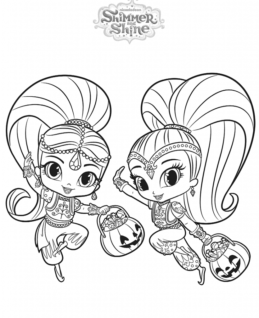 Shimmer And Shine With Halloween Coloring Page - Free Printable ...