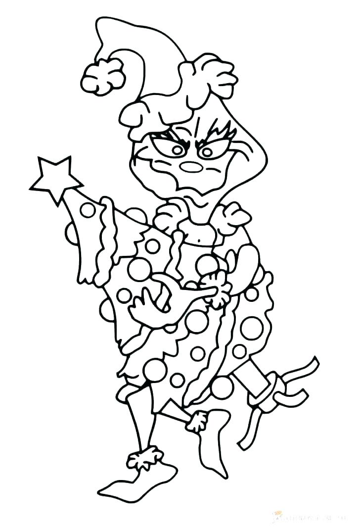 Grinch Is Holoding Christmas Tree Coloring Page Free