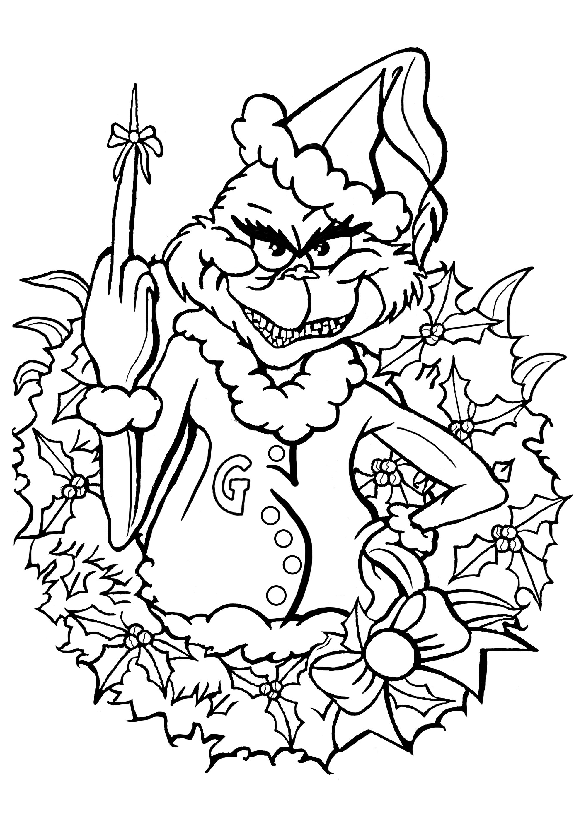 Scary Grinch With Wreath Coloring Page - Free Printable ...