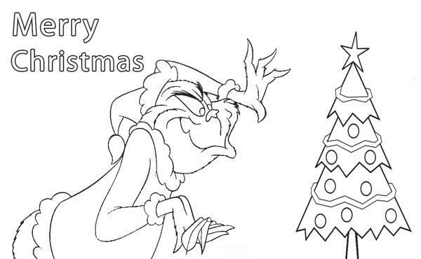 Grinch With Small Christmas Tree Coloring Page - Free Printable