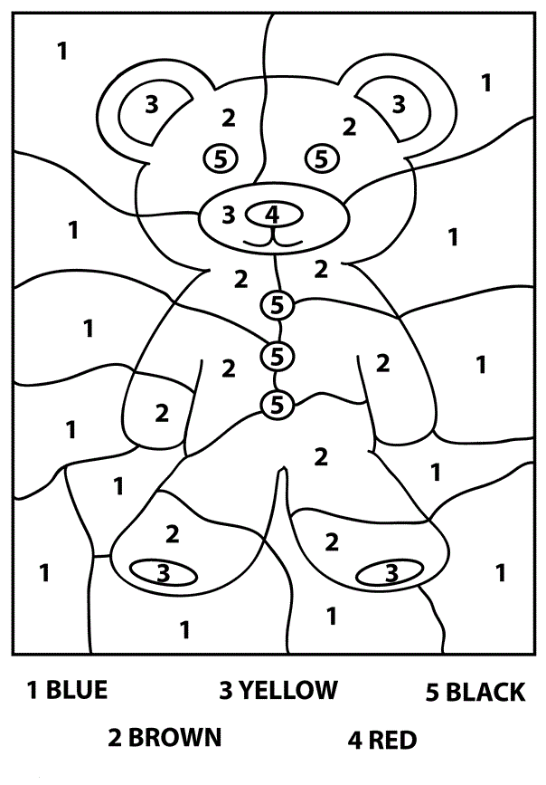 Teddy Bear For Coloring By Numbers Coloring Page - Free Printable