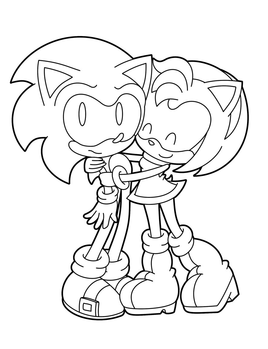 Amy Rose Hugs Sonic Coloring Page Free Printable Coloring Pages For Kids