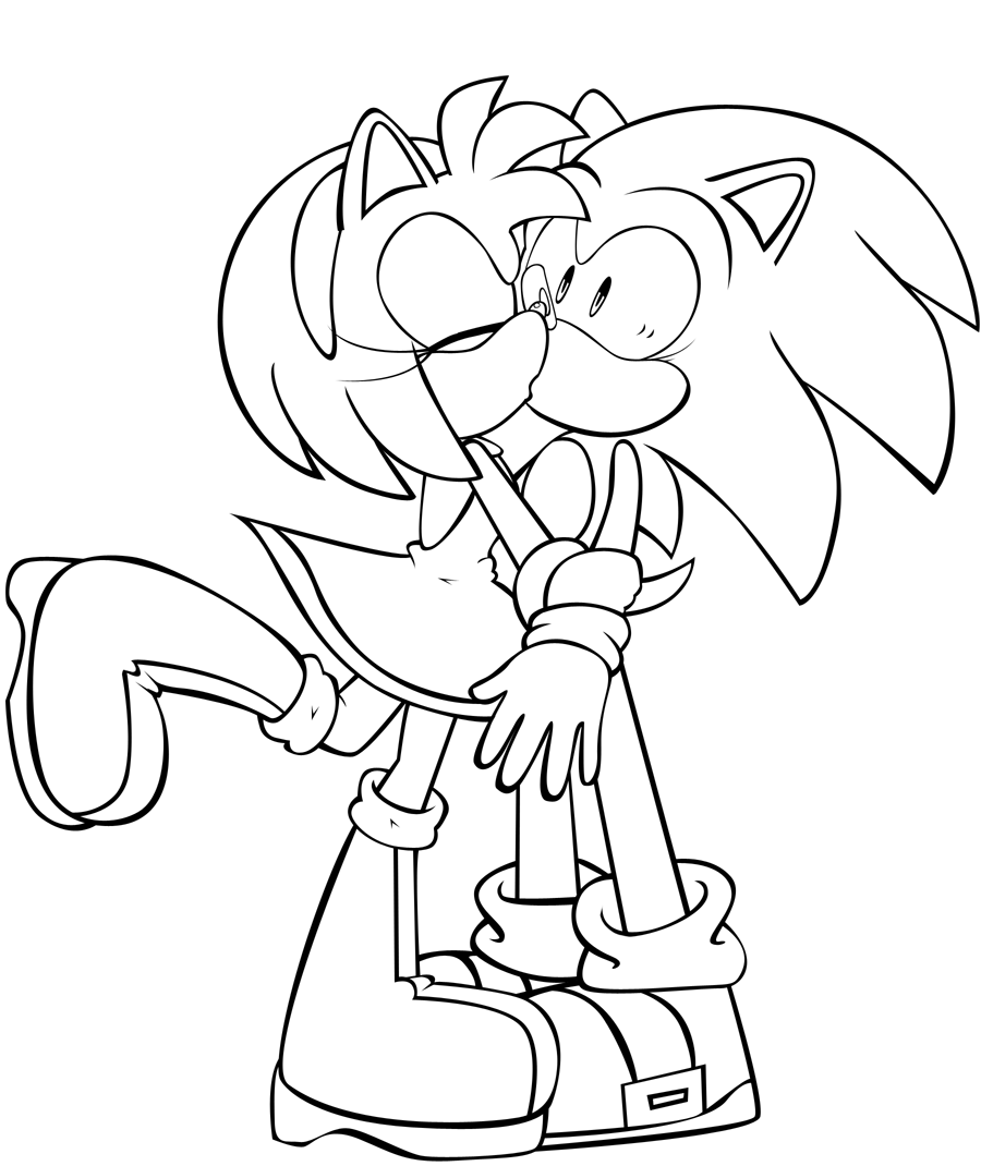 Amy Rose Kissing Sonic Coloring Page - Free Printable ...