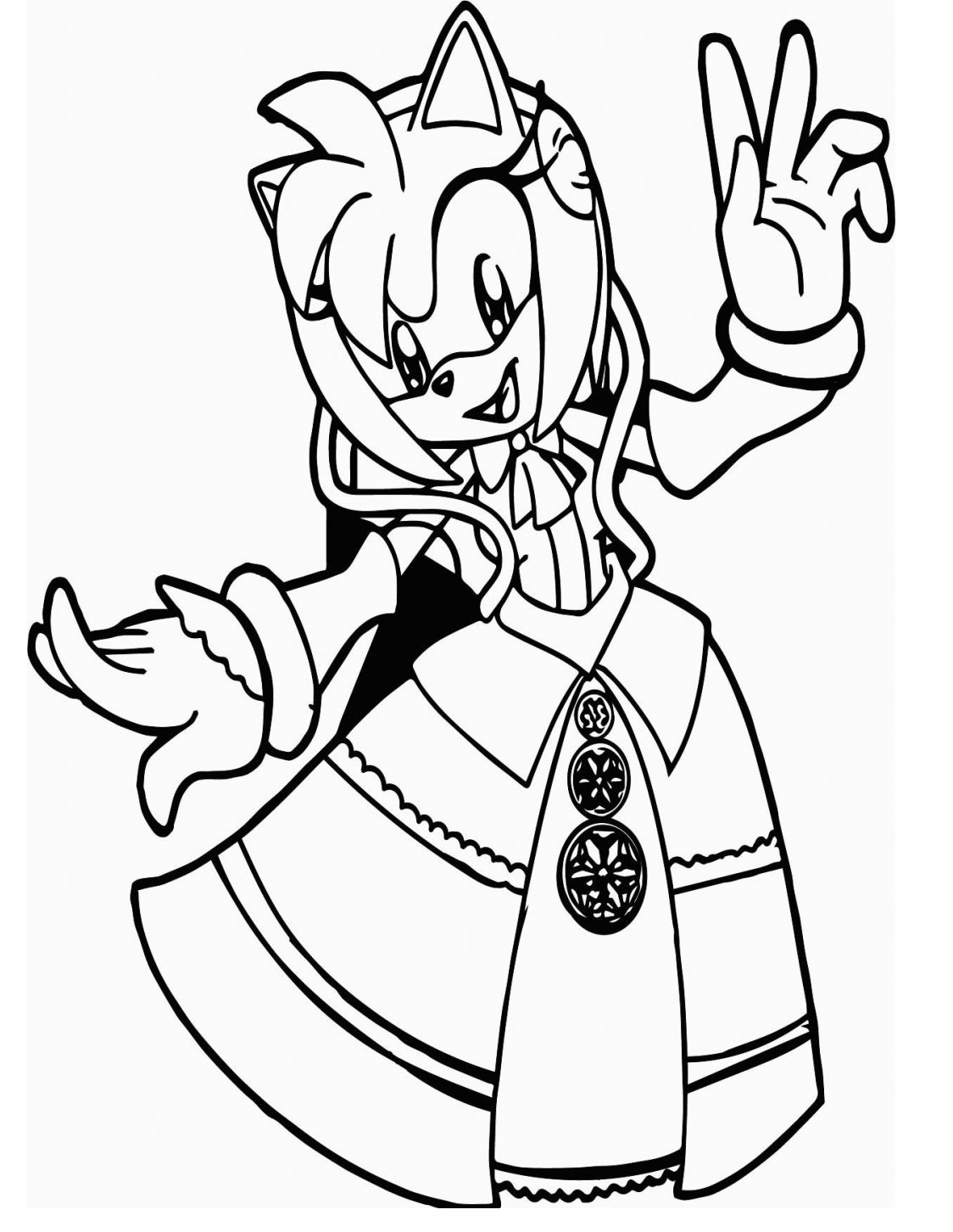 Beautiful Amy Rose Wearing Dress Coloring Page - Free Printable Coloring Pages for Kids