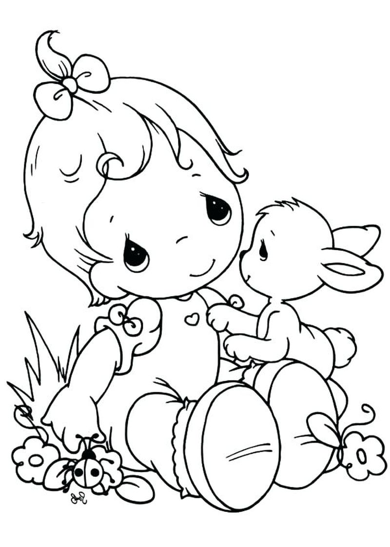 Little Girl And Rabbit Coloring Page - Free Printable Coloring Pages