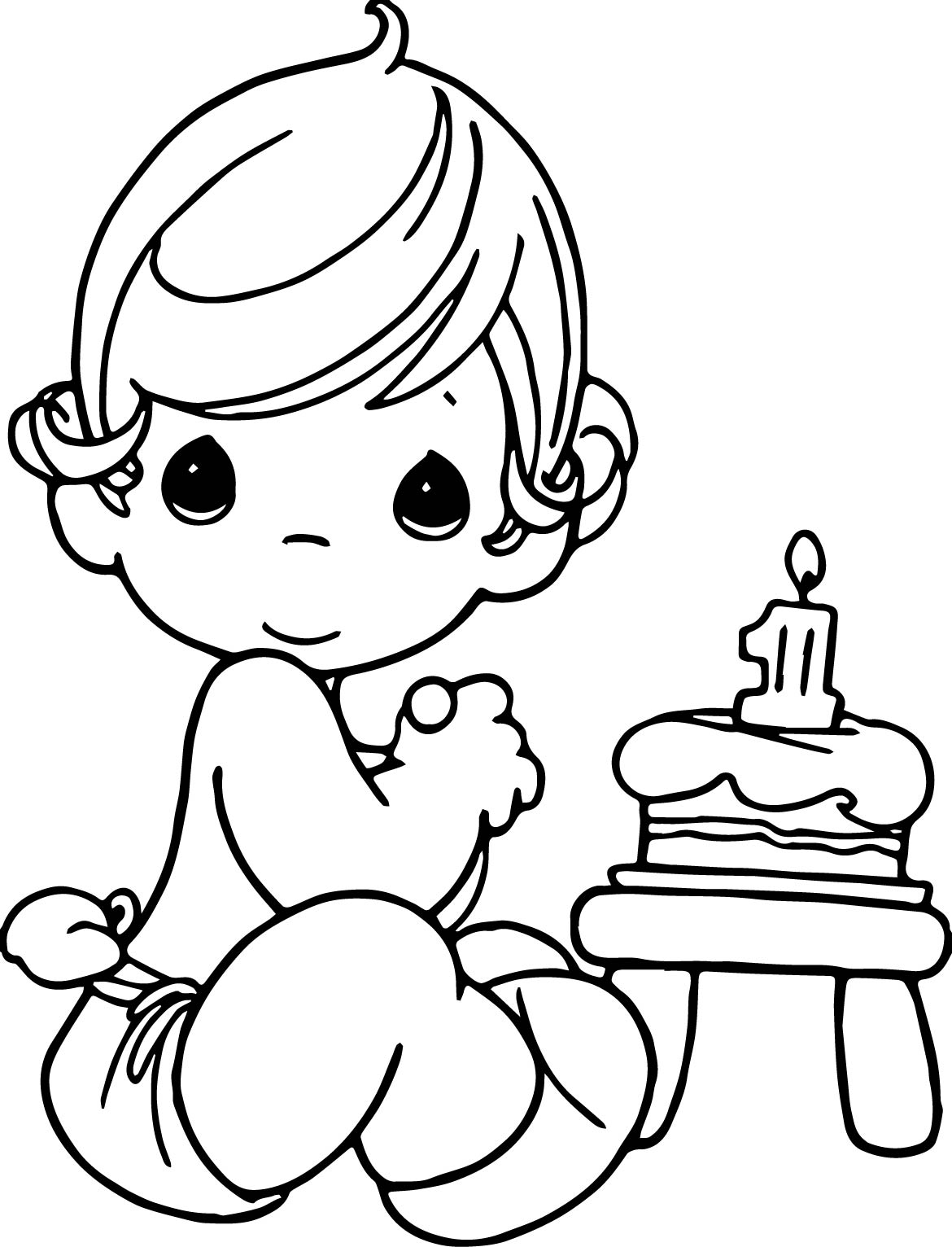 Little Boy With Birthday Cake Coloring Page - Free Printable Coloring Pages for Kids