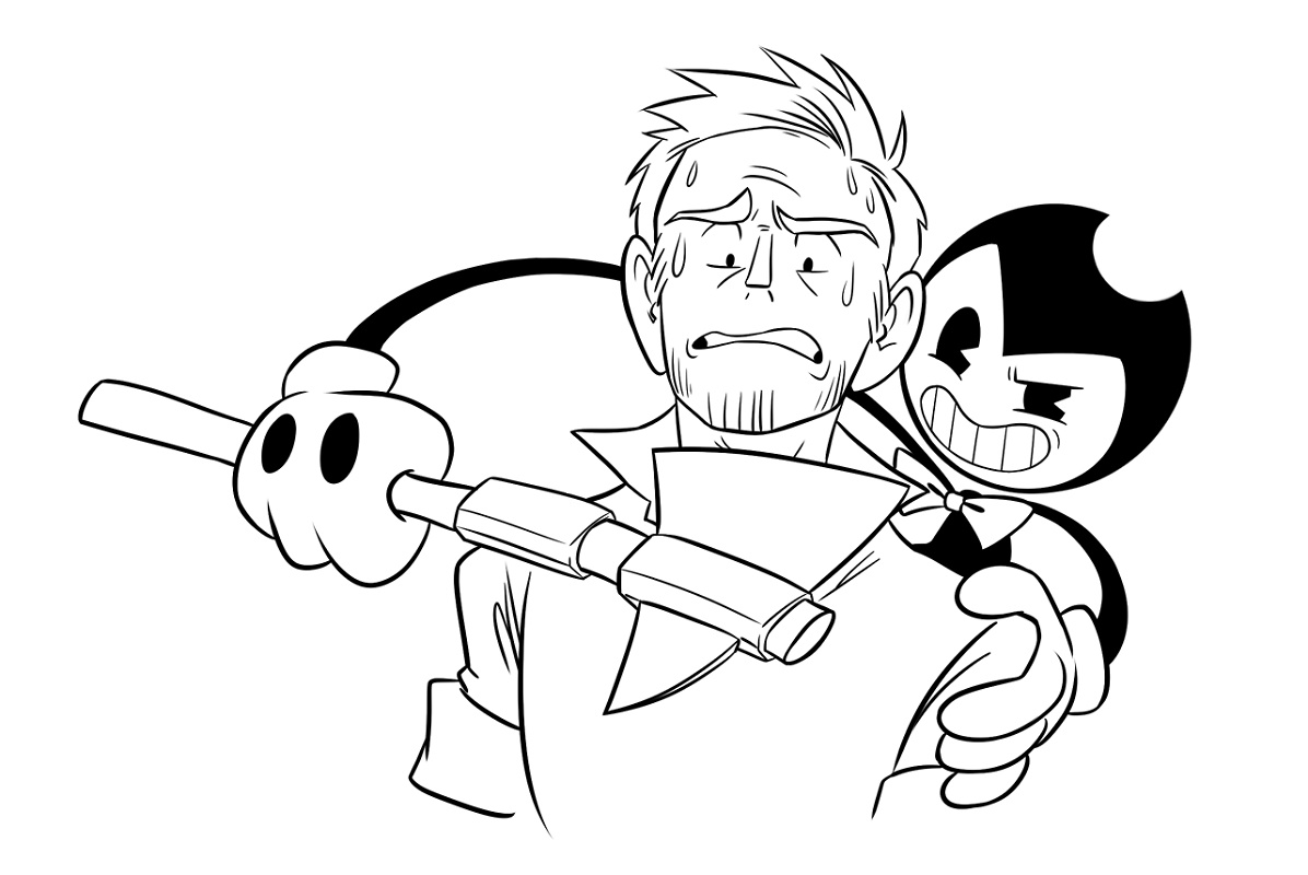 Bendy Threatening A Man Coloring Page - Free Printable Coloring Pages