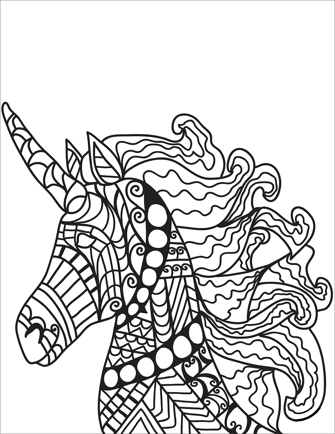 Unicorn Zentangle Coloring Page - Free Printable Coloring Pages for Kids