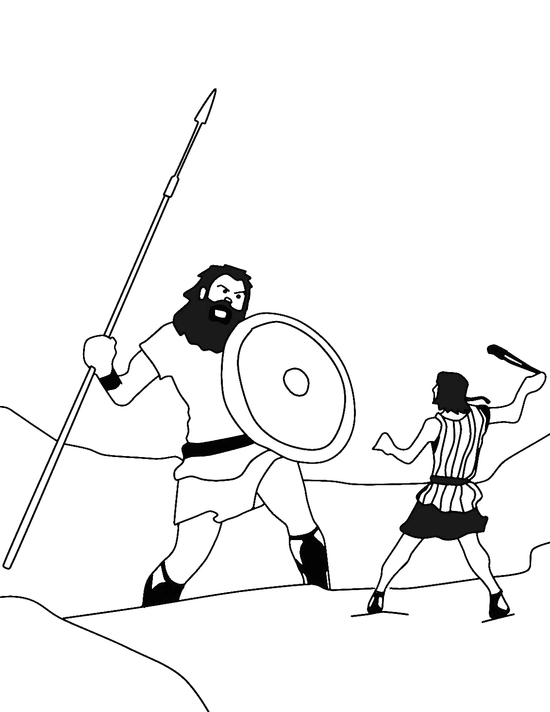 David And Goliath Fighting Coloring Page Free Printable Coloring