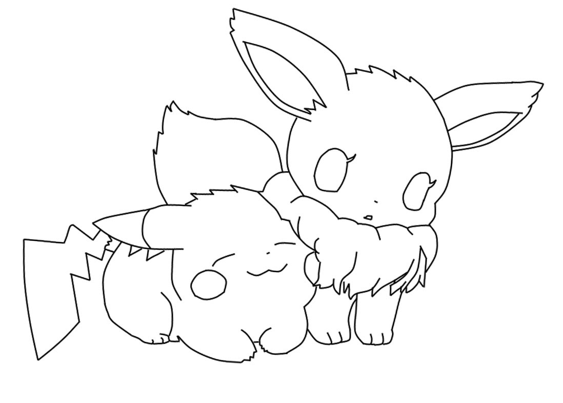 Eevee And Pikachu Coloring Page - Free Printable Coloring Pages