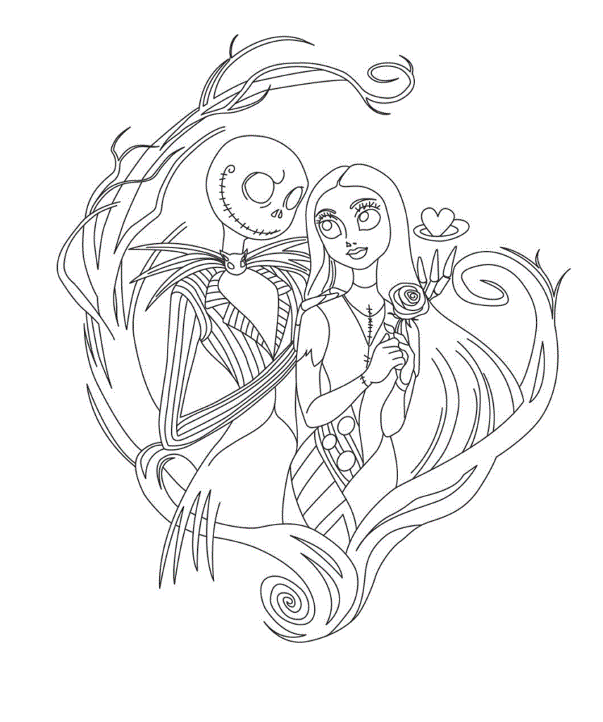 Jack Skellington And Sally Coloring Page - Free Printable Coloring