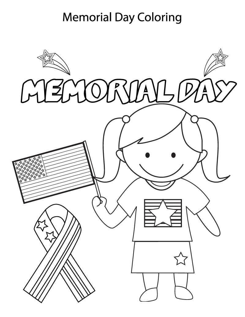 Little Girl Celebrate Memorial Day Coloring Page Free Printable