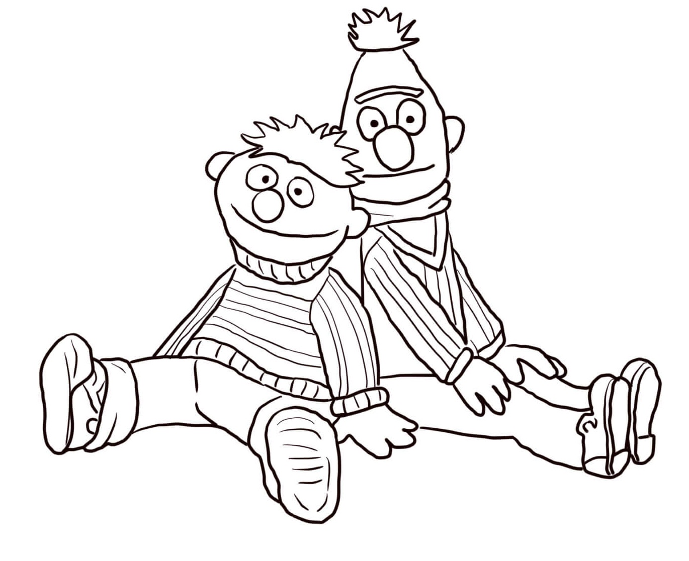 Bert And Ernie Sitting Coloring Page - Free Printable Coloring Pages