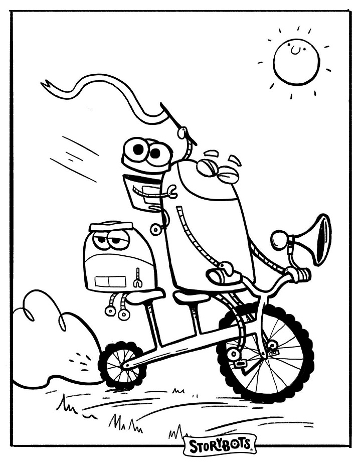 StoryBots Riding Bike Coloring Page - Free Printable Coloring Pages for