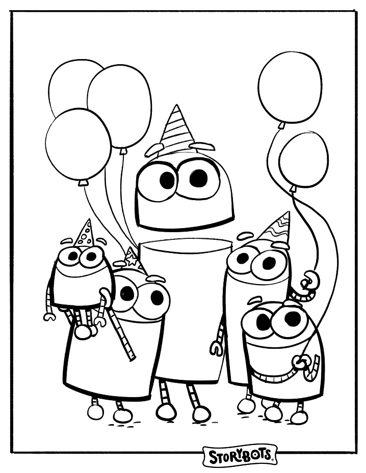 StoryBots Birthday Coloring Page - Free Printable Coloring Pages for Kids