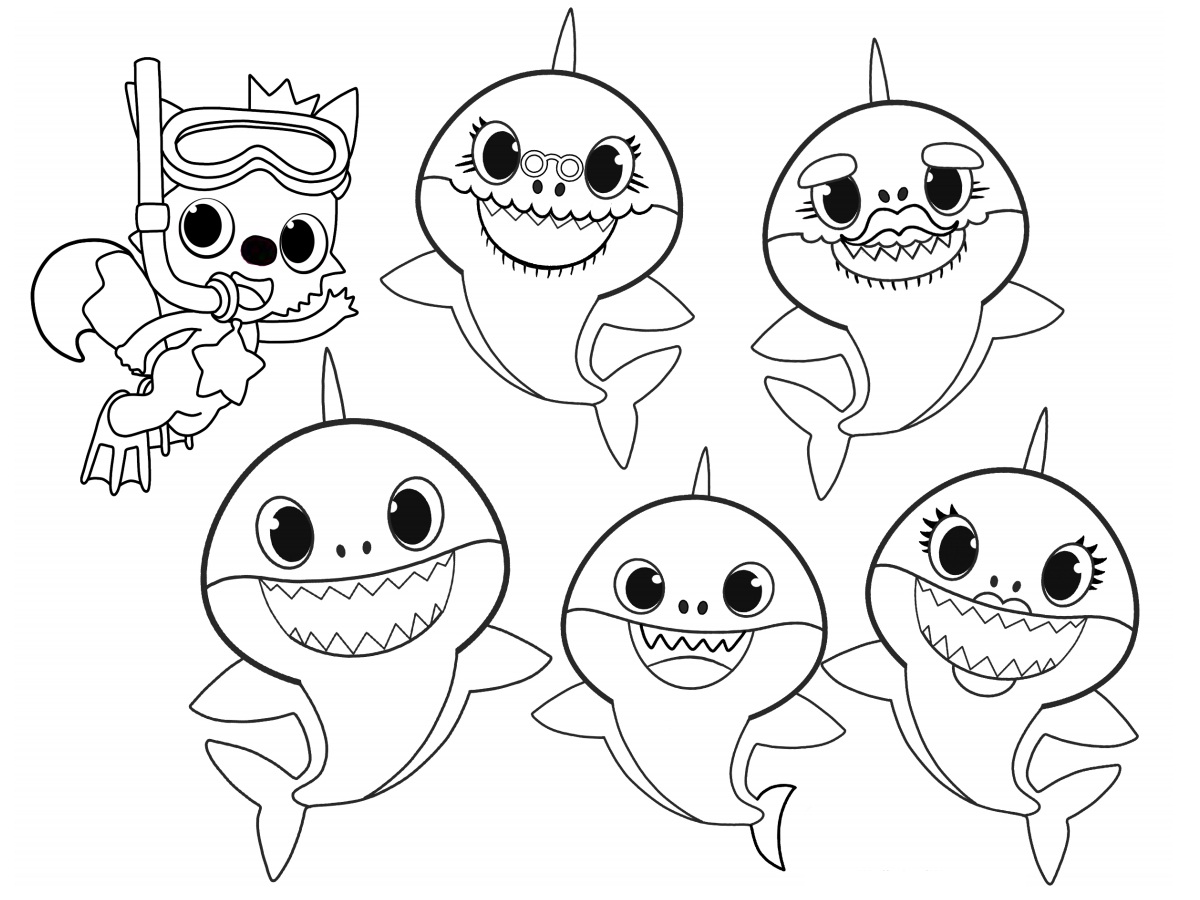 Pinkfong And Baby Shark Family Coloring Page Free Printable Coloring 
