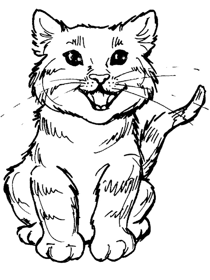 Meowing Kitten Coloring Page - Free Printable Coloring Pages for Kids