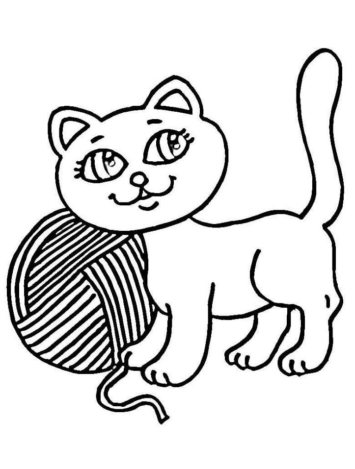 Kitten and Yarn Coloring Page - Free Printable Coloring Pages for Kids