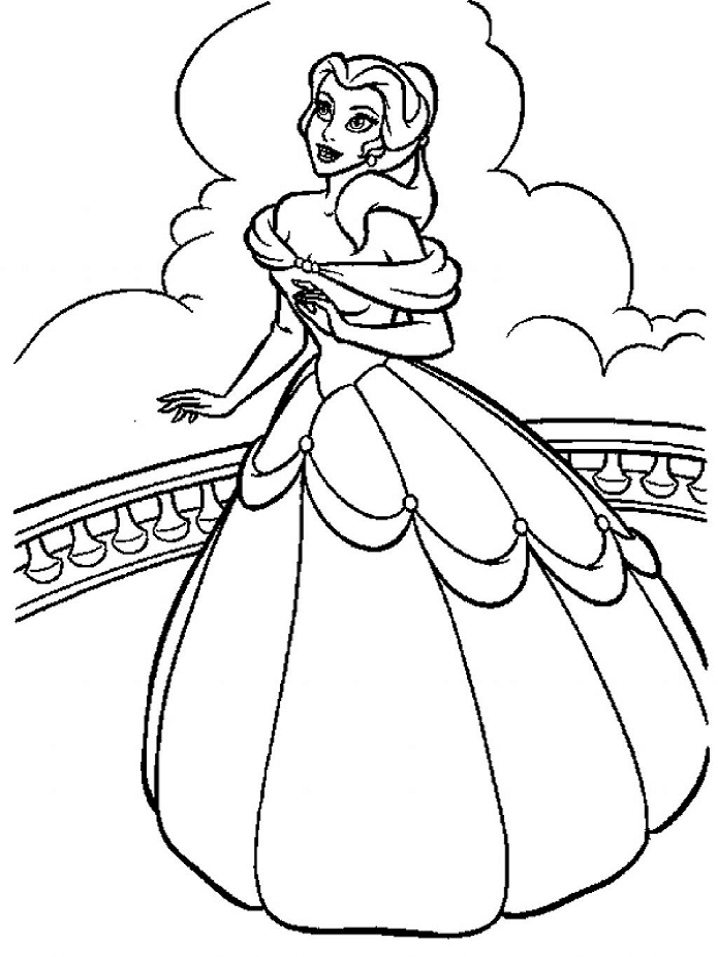 Belle on the Balcony Coloring Page - Free Printable Coloring Pages for Kids