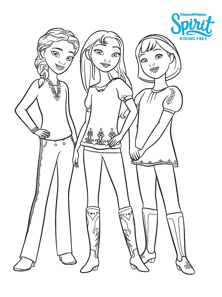 Girls from Spirit Riding Free Coloring Page Free