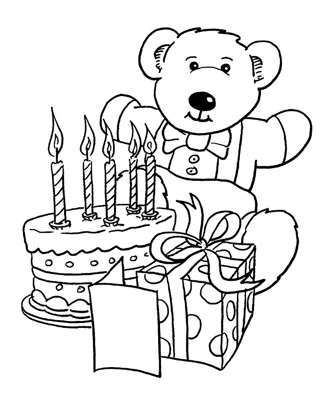 Birthday Gifts and Teddy Bear Coloring Page - Free Printable Coloring