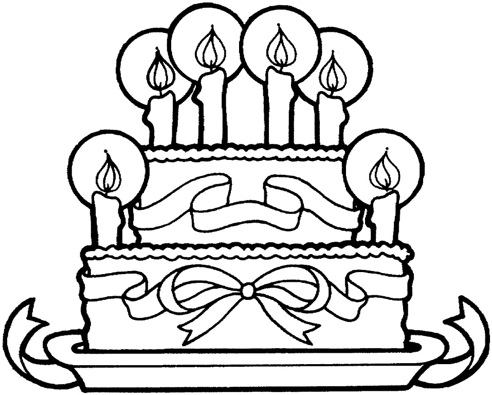 Birthday Cake with Ribbons Coloring Page - Free Printable ...