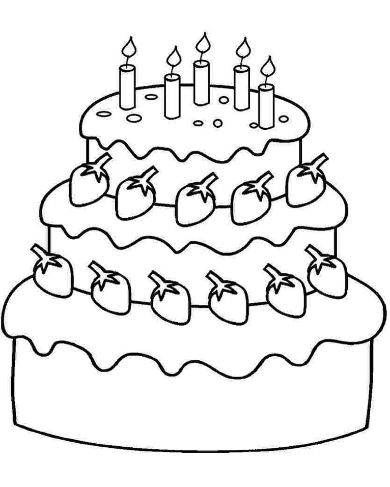 Strawberry Birthday Cake Coloring Page - Free Printable Coloring Pages