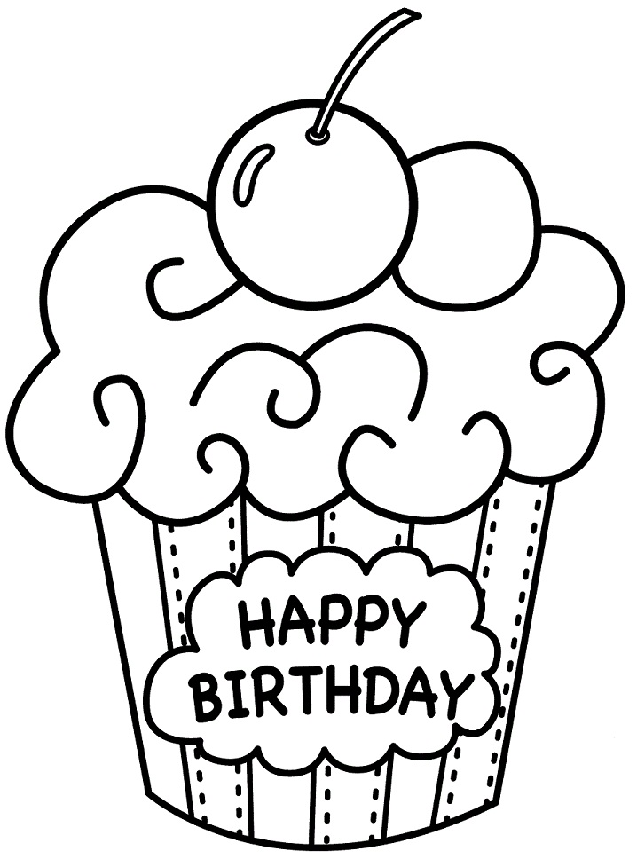 Birthday Cupcake Coloring Page - Free Printable Coloring ...