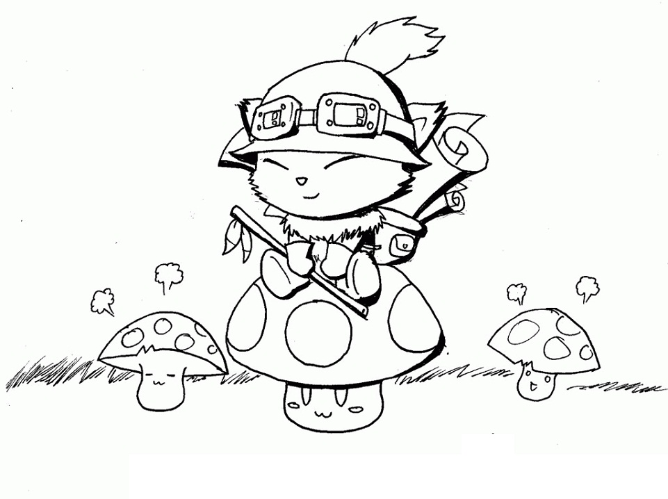 Teemo on Mushroom Coloring Page - Free Printable Coloring Pages for Kids
