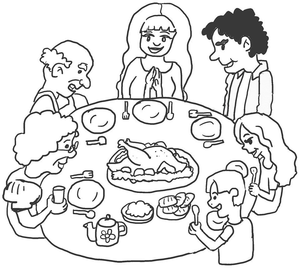 Thanksgiving Dinner Coloring Page - Free Printable Coloring Pages for Kids