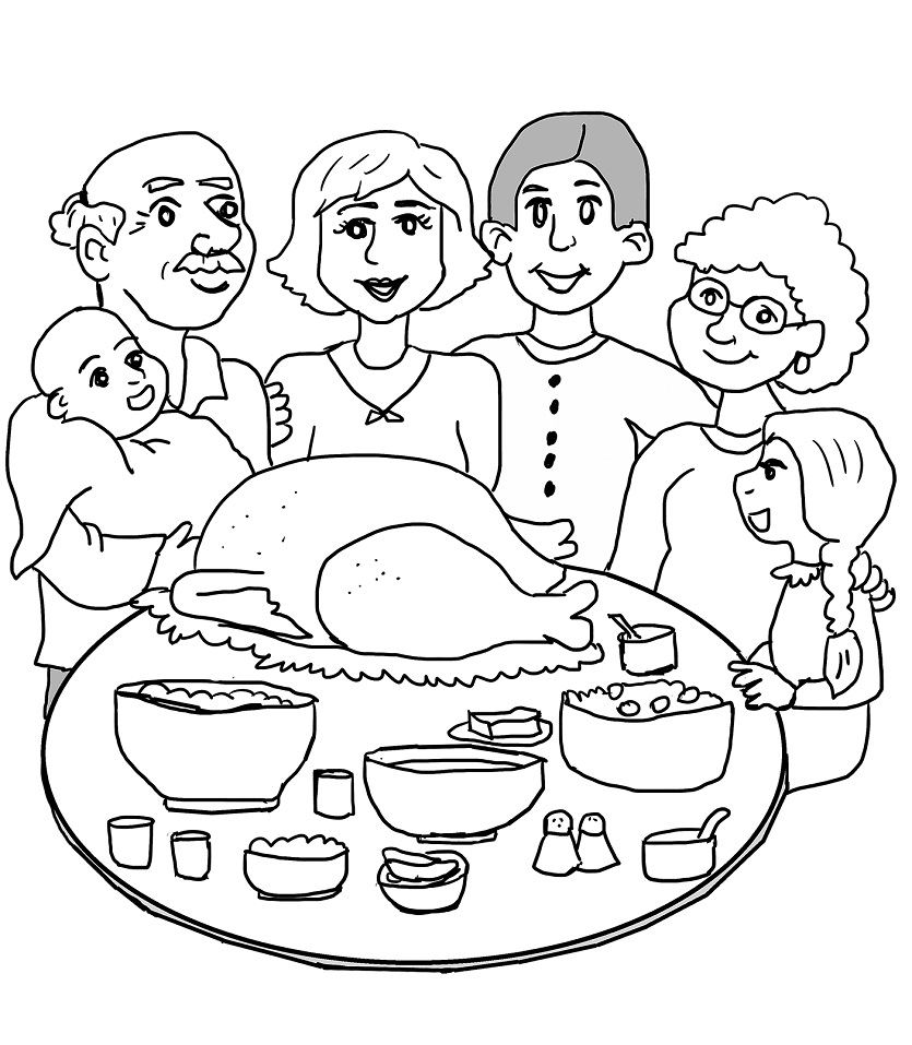 Download Thanksgiving Family Dinner Coloring Page - Free Printable Coloring Pages for Kids
