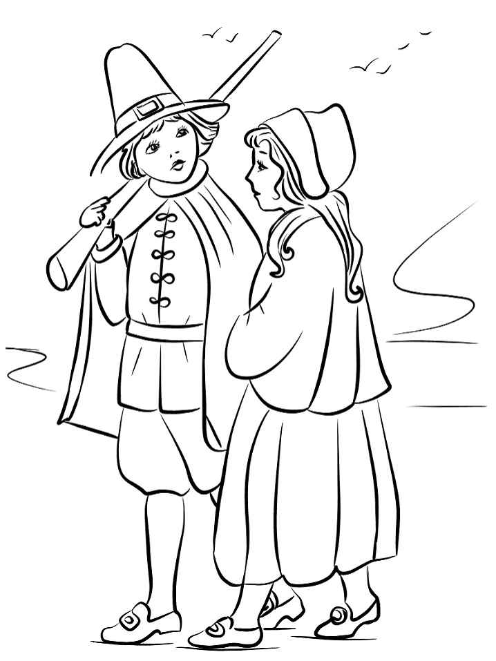 Pilgrim Children Coloring Page - Free Printable Coloring Pages for Kids