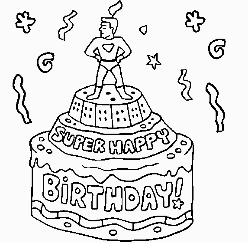 Super Happy Birthday Cake Coloring Page - Free Printable ...