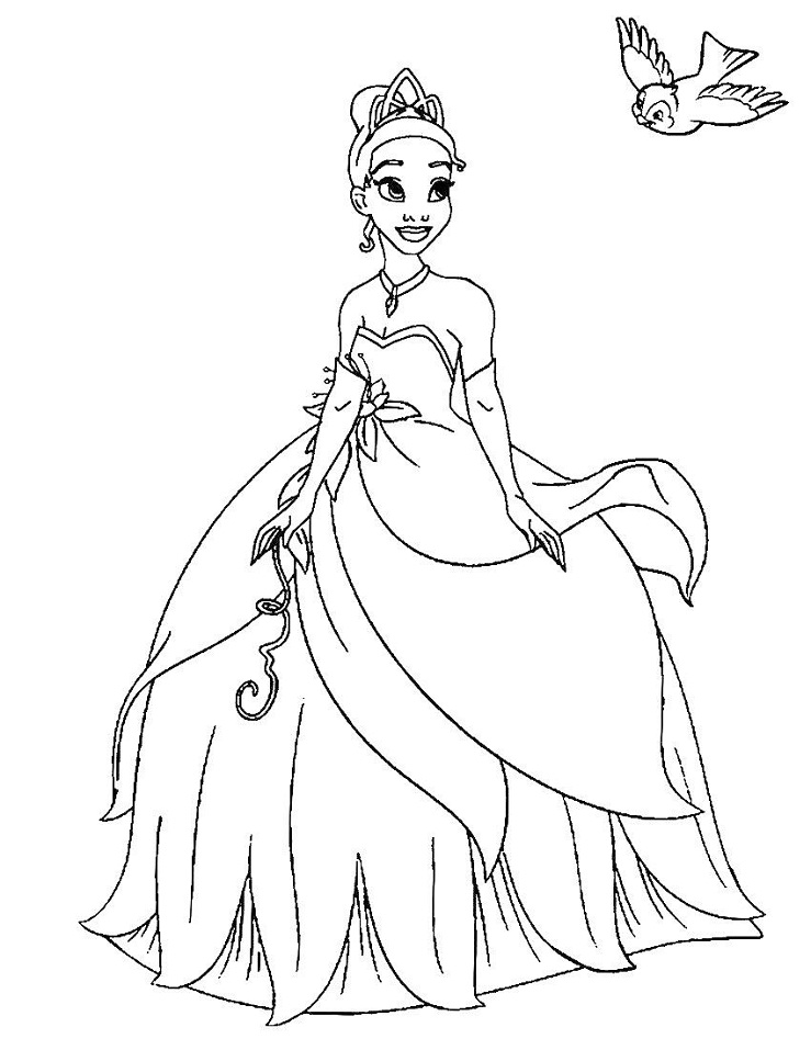 Tiana with a Bird Coloring Page - Free Printable Coloring ...
