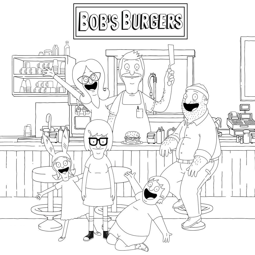 Happy People in the Restaurant Coloring Page - Free Printable