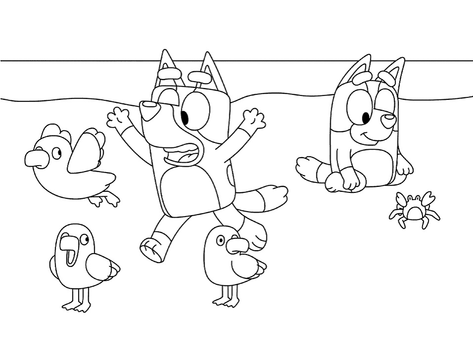 Bluey on the Beach Coloring Page   Free Printable Coloring Pages for Kids