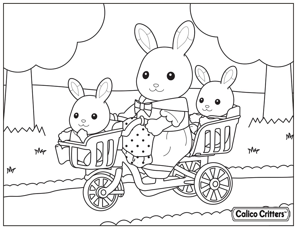 Calico Critters with Babies Bike Coloring Page - Free ...