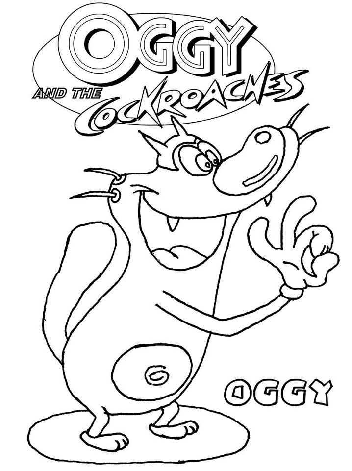 Smiling Oggy says Ok Coloring Page - Free Printable Coloring Pages for Kids